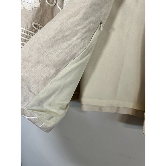 Retro Floral Linen Jacket M Tan Preppy Classic Chic Sequin Artsy Boho Western - Picture 6 of 14